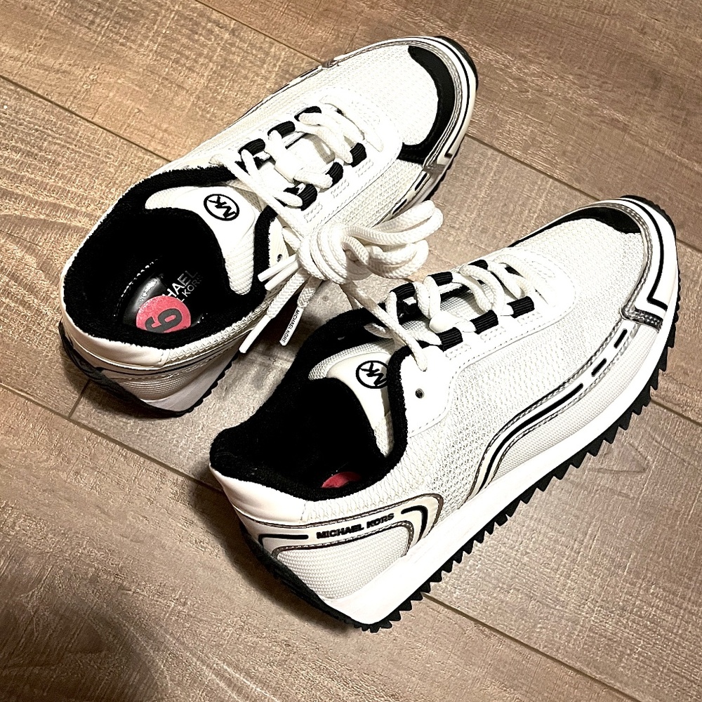 New MK metallic silver embellishment sneakers